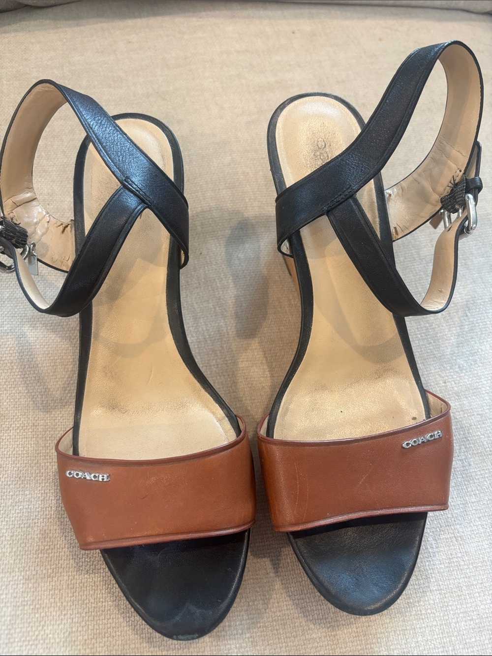 Coach Black and Brown Leather Slingback Heels
